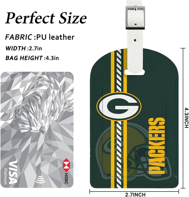 AYYQHC 2 Pack Leather Football Sport Fan Luggage Tag for Suitcase，Green Design Travel Suitcase Tag with Privacy Flap Address Labels - Image 4